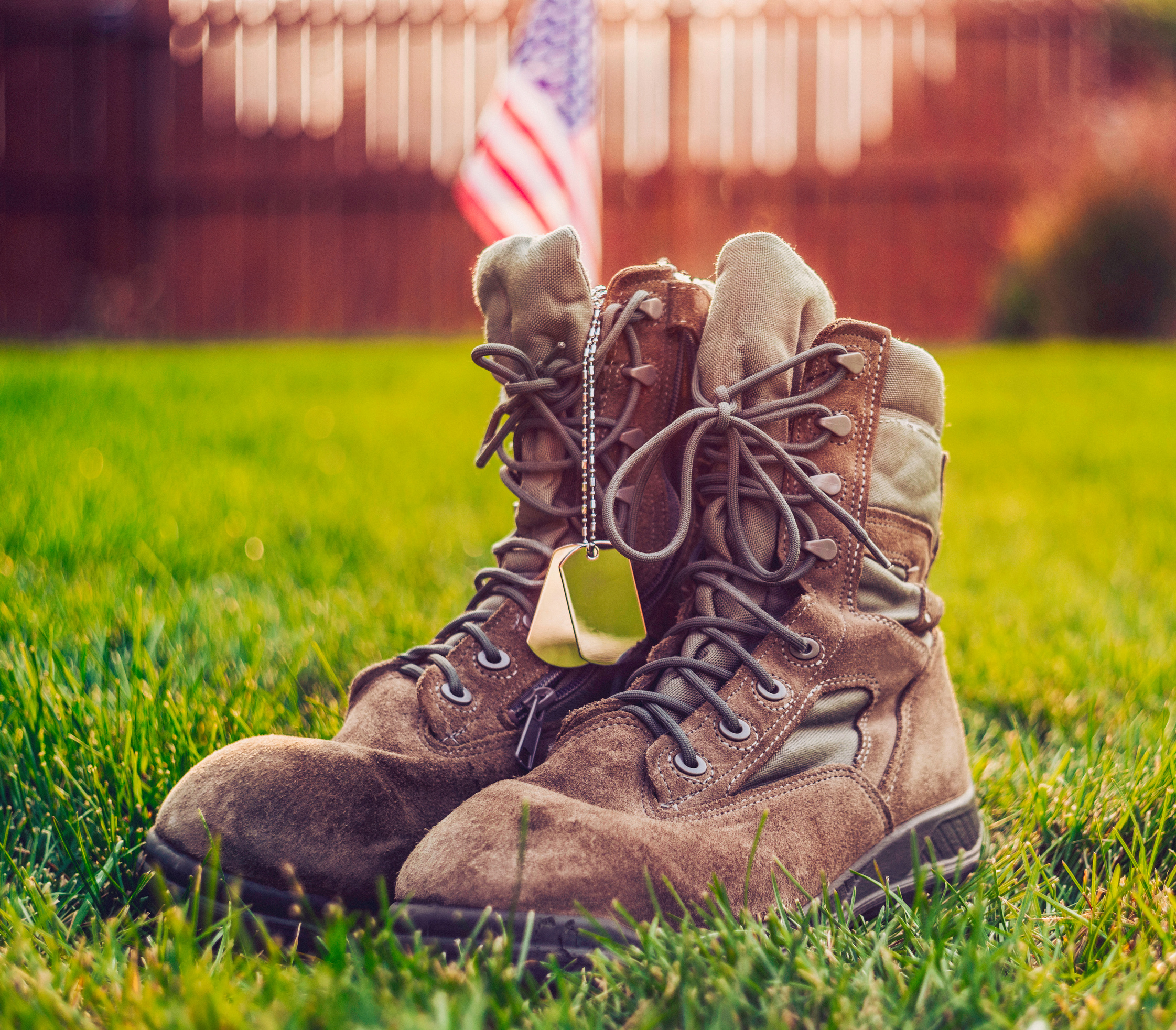 Veteran's Day in America. Military boots and flag